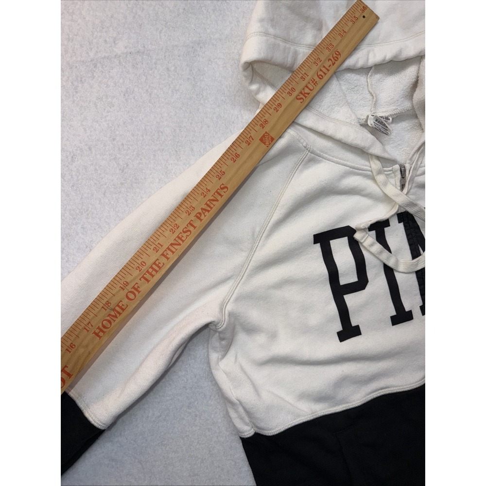 PINK Victoria's Secret Women‎ Hoodie L Black & White Black Colorblock Logo - Picture 8 of 12